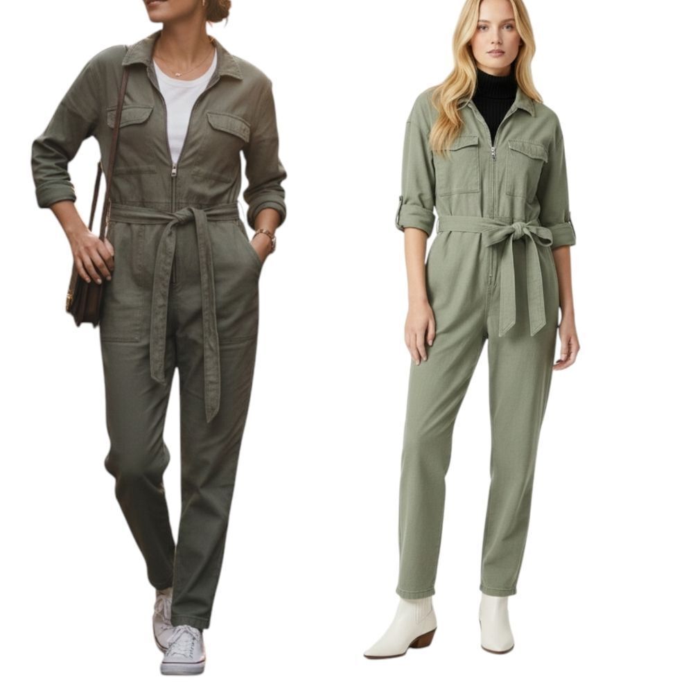 Denim Co Olive Green Long Sleeve Jumpsuit L